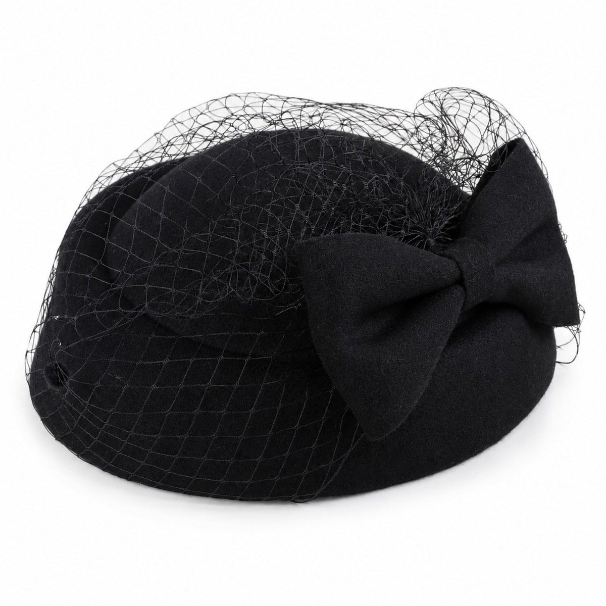 Red women's hat with bow, birdcage veil and classic charm