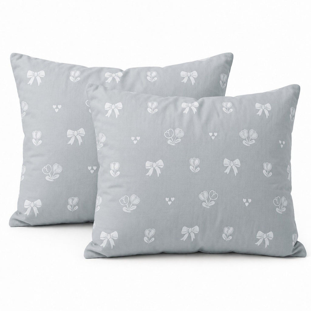 2-Piece Cotton Pillowcases with Bow and Tulip Print Design for Bedroom, Soft and Cozy Bedding Set 20x26in