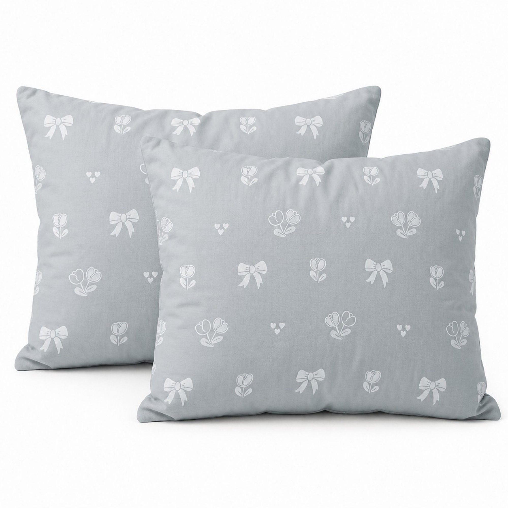 2-Piece Cotton Pillowcases with Bow and Tulip Print Design for Bedroom, Soft and Cozy Bedding Set 20x26in