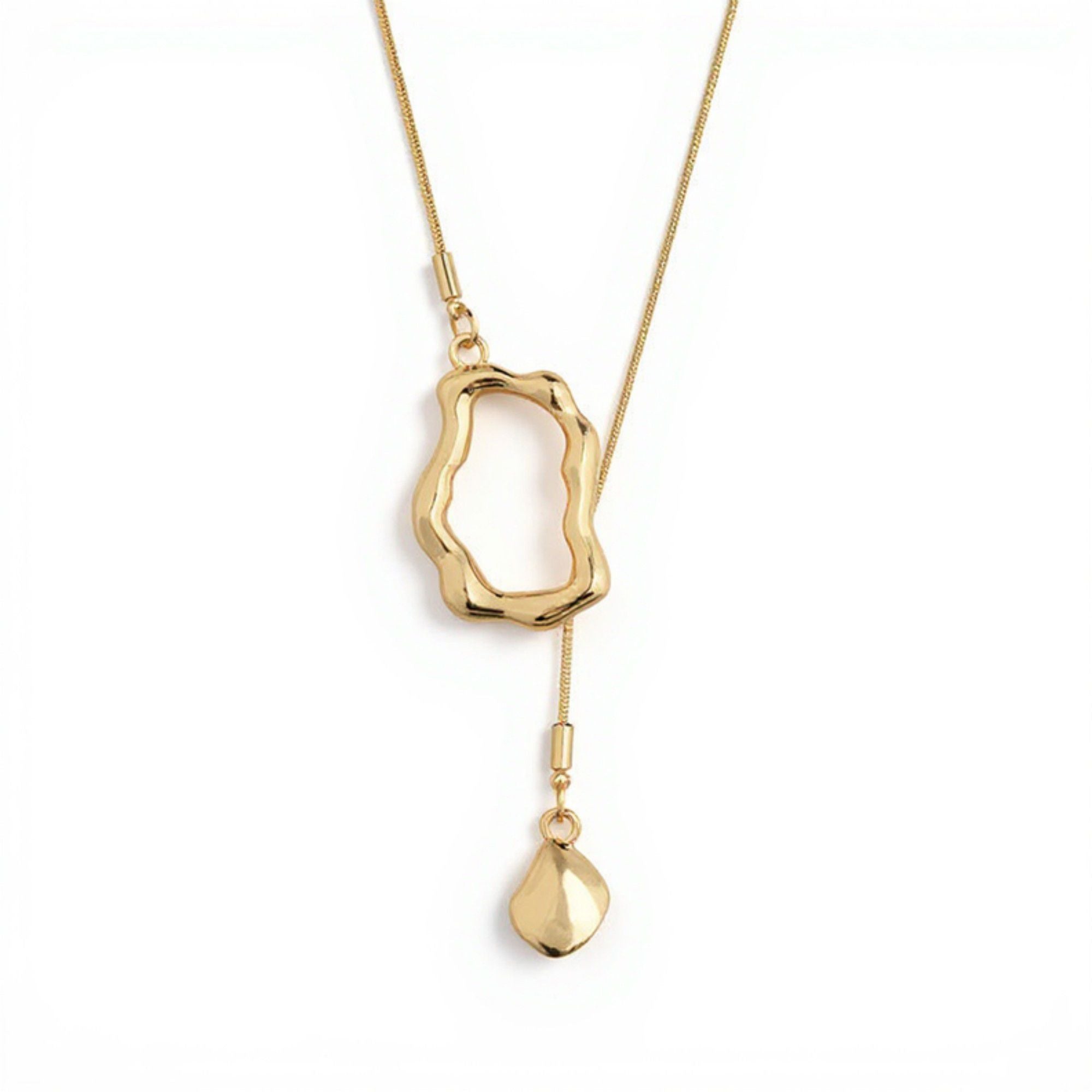 Women's Abstract Drop Pendant Necklace with Fluid Open Frame Design