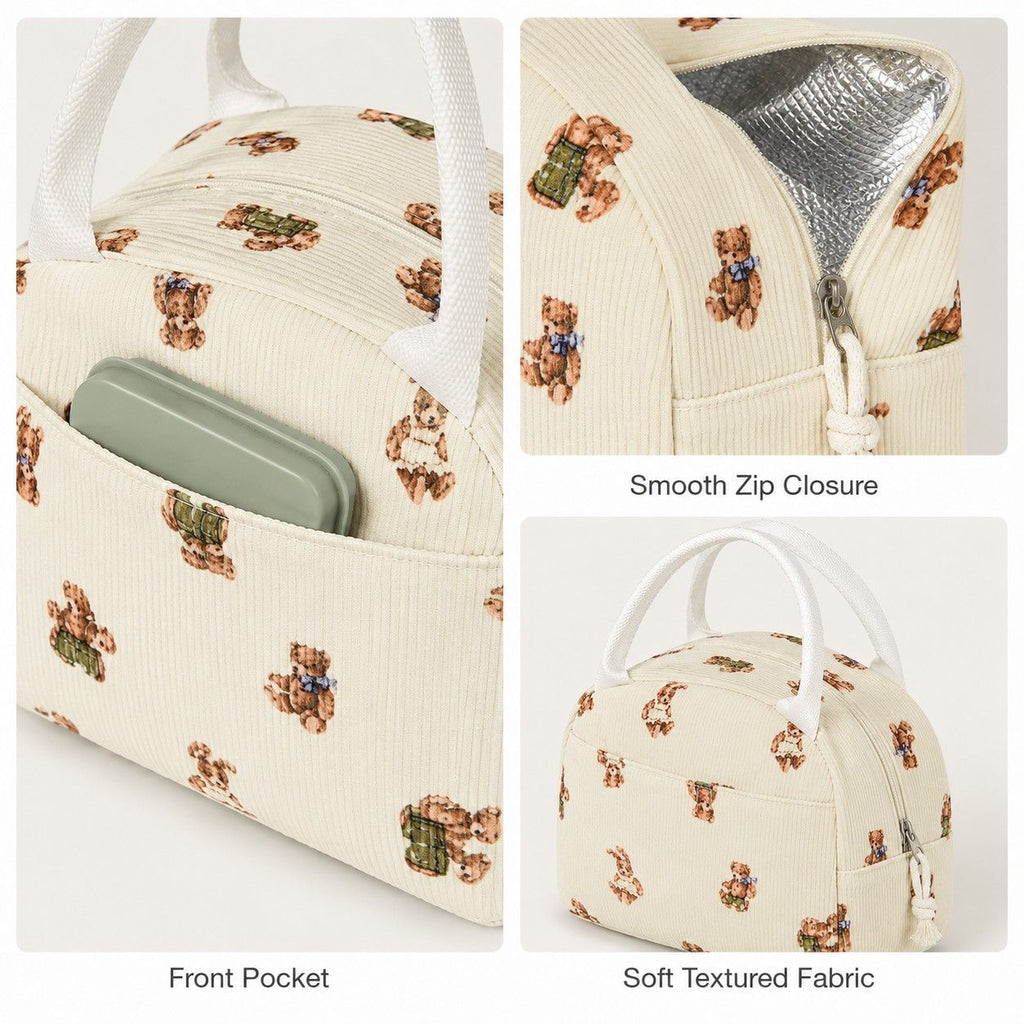 Printed Insulated Lunch Tote Bag with Double Handles and Zip Closure