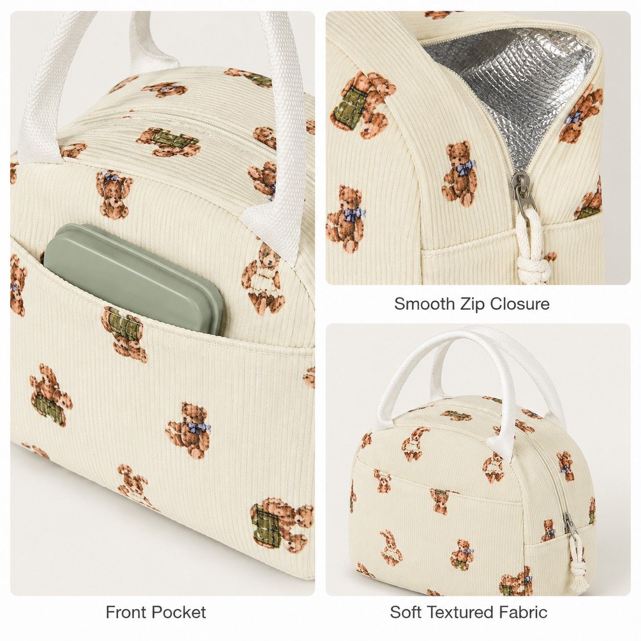 Printed Insulated Lunch Tote Bag with Double Handles and Zip Closure