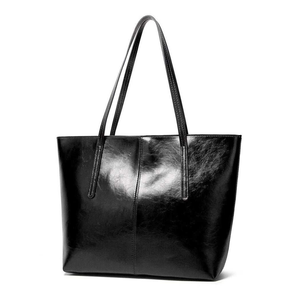 Large Faux Leather Tote Bag with Zip Closure and Interior Pockets