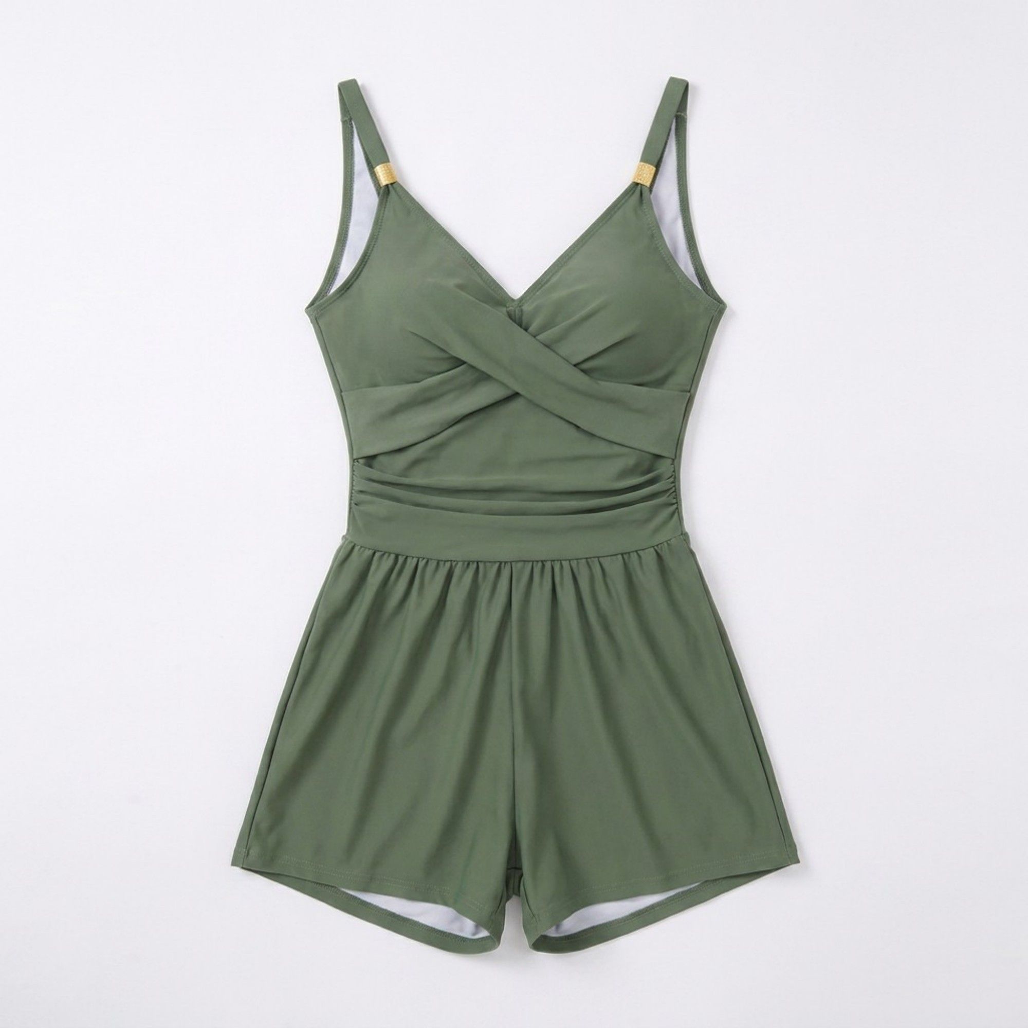 Anna-Kaci Swim Womens One Piece Swim Romper with Wrap V Neck Cross Front Bodice Adjustable Straps and Attached Shorts