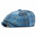 Plaid Wool Blend Newsboy Cap Vintage Baker Boy Hat Short Brim Eight Panel Cap