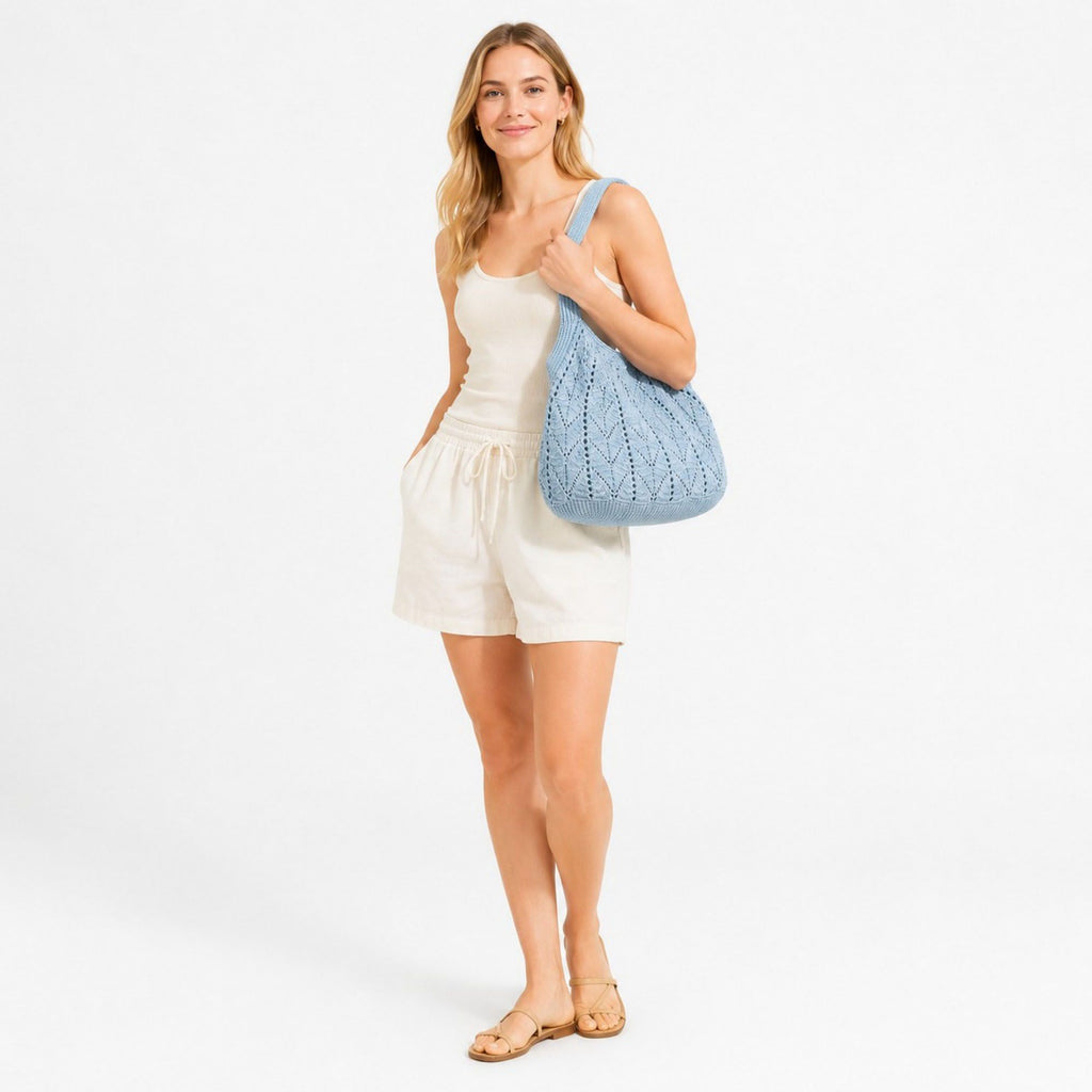 Crochet Tote Bag Lightweight Shoulder Bag with Openwork Knit Texture