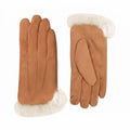 Faux Fur Cuff Full Finger Gloves with Soft Suede Like Finish