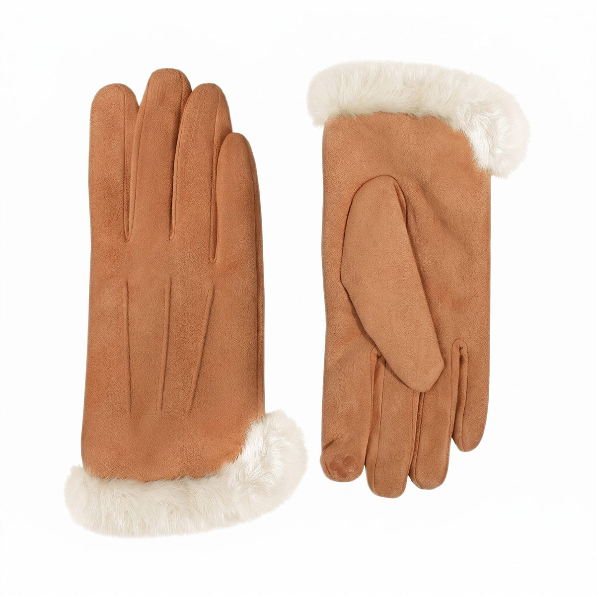 Faux Fur Cuff Full Finger Gloves with Soft Suede Like Finish