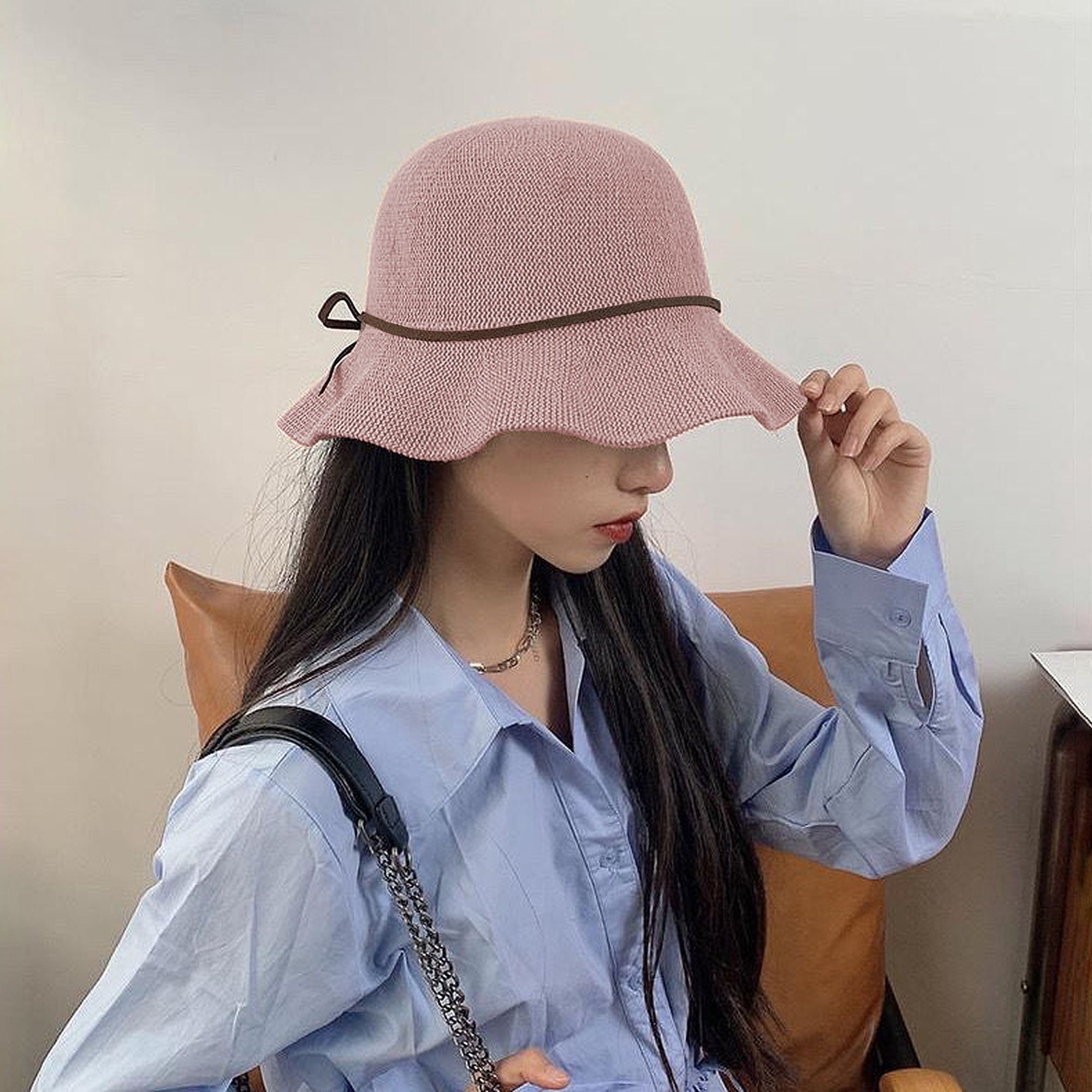 Anna-Kaci Women's Foldable Crocheted Bucket Hat with Bow Accent