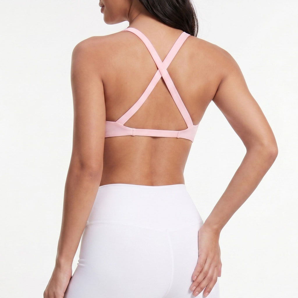 Padded V Neck Sports Bra Tank Top Wide Strap Workout Yoga Crop Top