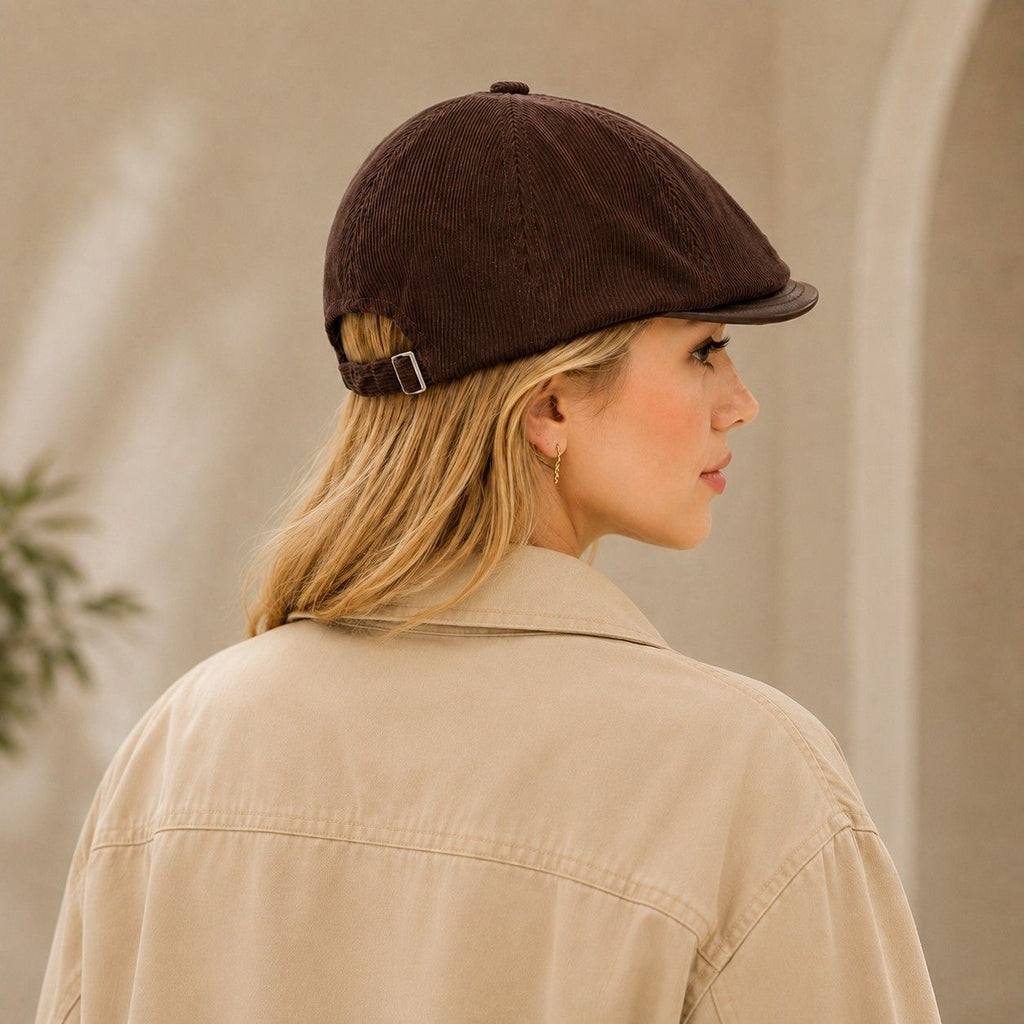 Corduroy Newsboy Cap Adjustable Short Brim Vintage Fall Winter Hat