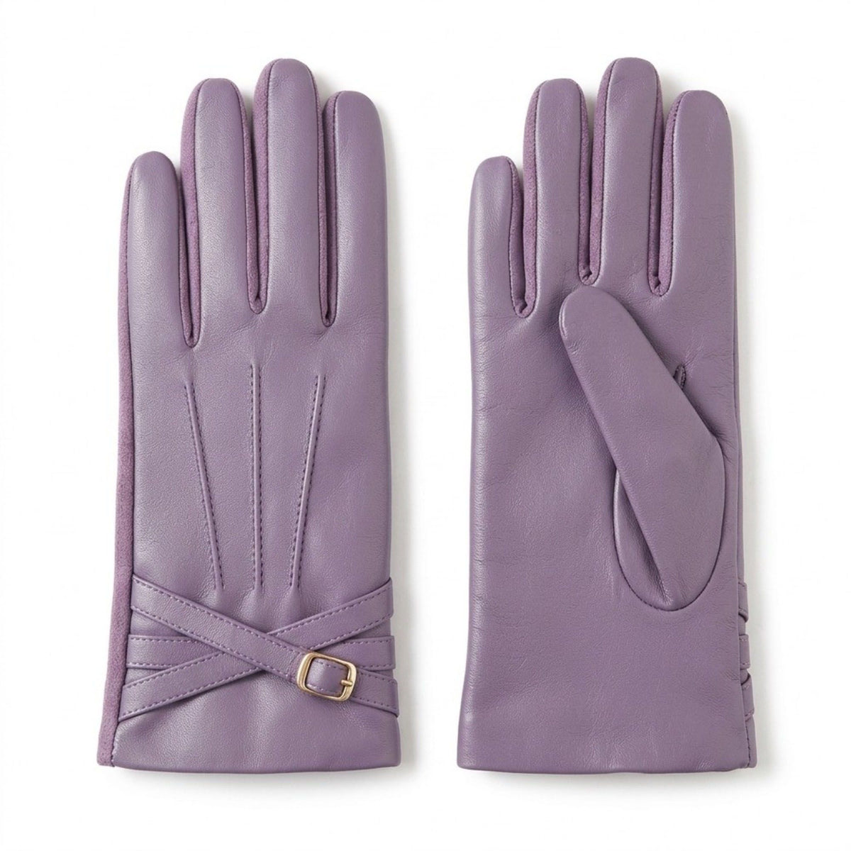 Faux Leather Winter Gloves with Crisscross Wrist Strap and Full Finger Design 9.4 x 3.3in