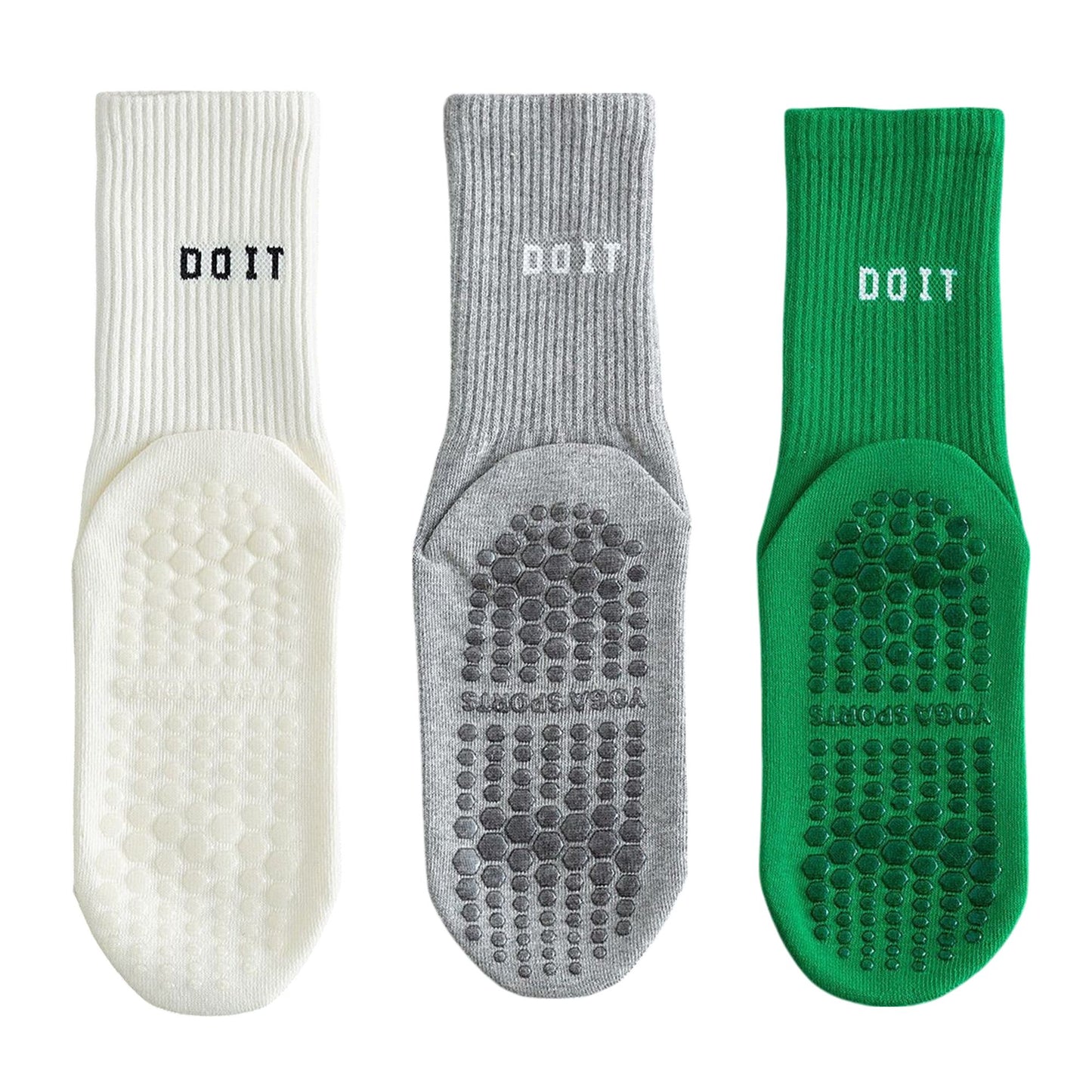 Anna-Kaci 3 Pair Combo Sale Anti Slip Crew Socks with Grip Soles and Ribbed Cuffs in Multiple Color Options