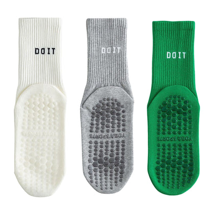 Anna-Kaci 3 Pair Combo Sale Anti Slip Crew Socks with Grip Soles and Ribbed Cuffs in Multiple Color Options