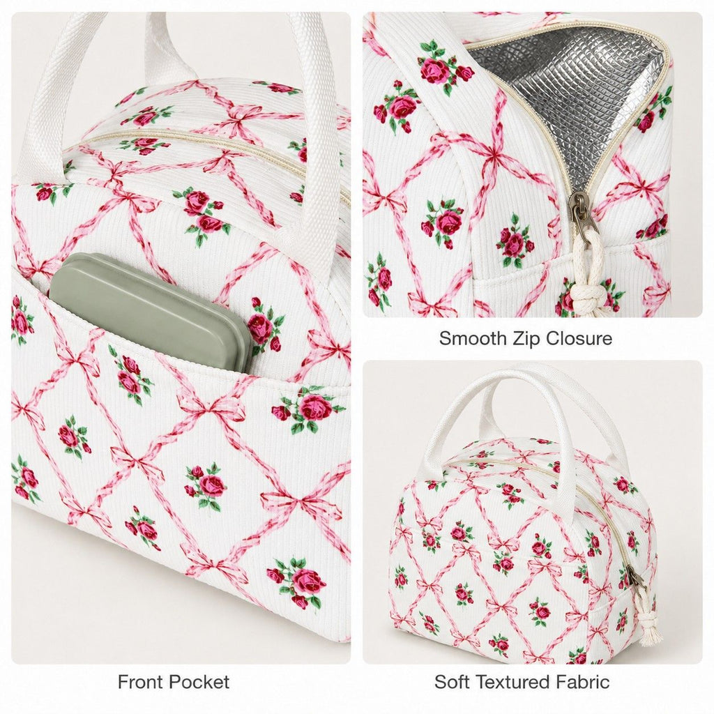 Printed Insulated Lunch Tote Bag with Double Handles and Zip Closure