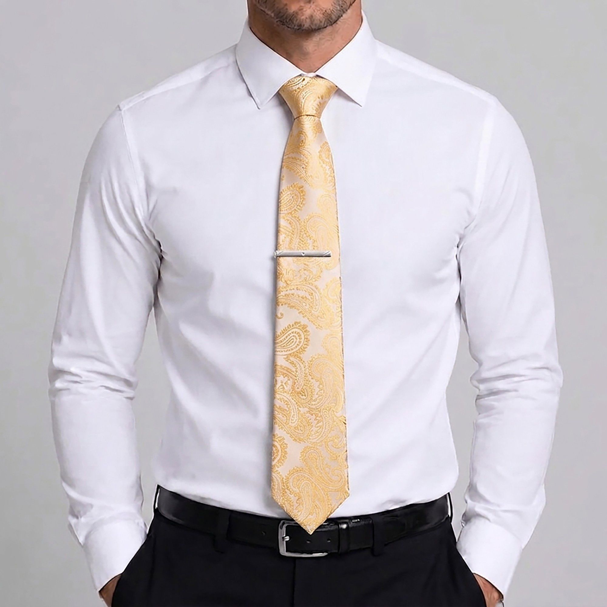 Men's Floral Print Tie Gift Set with Matching Pocket Square Cufflinks and Silver Tie Clip