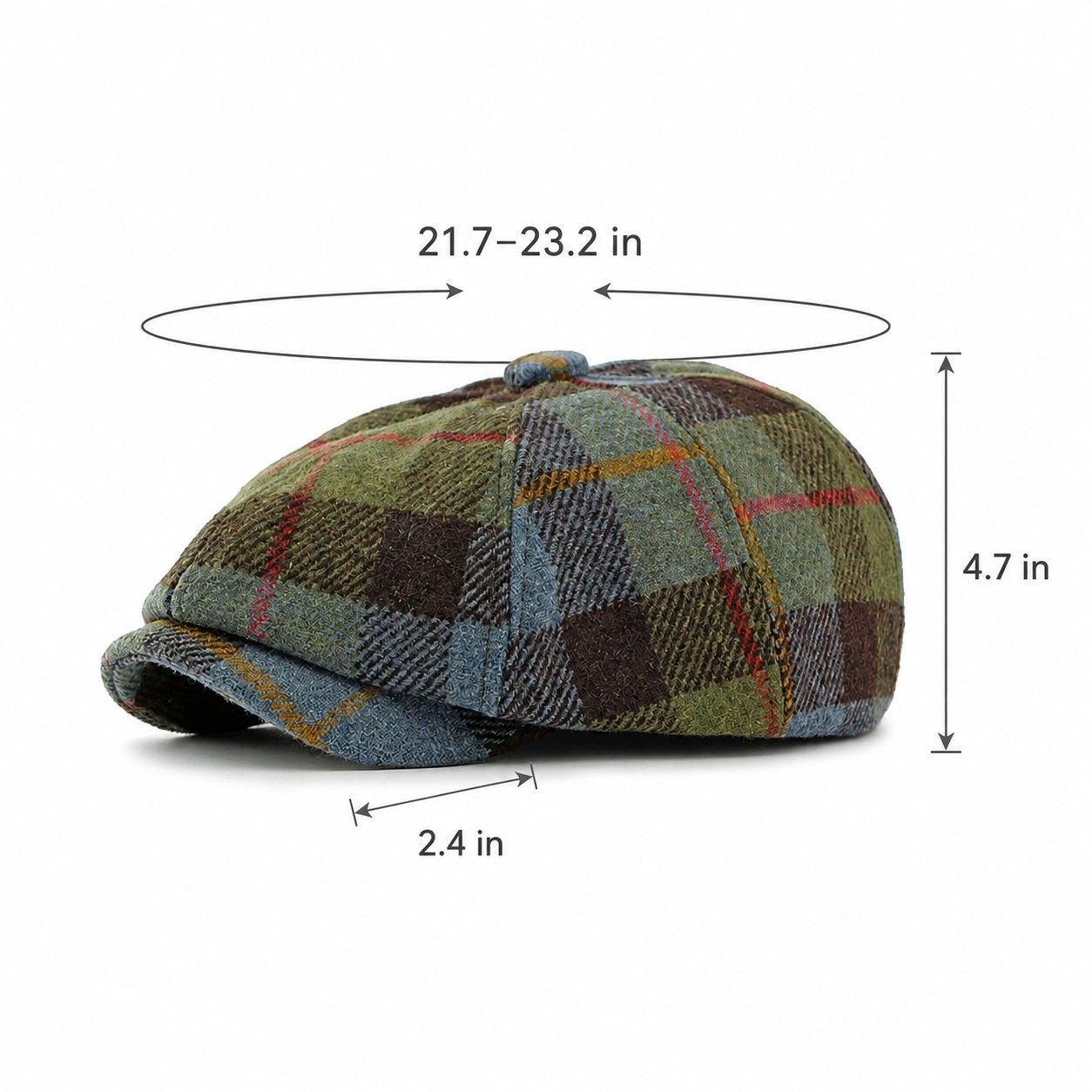 Plaid Wool Blend Newsboy Cap Vintage Baker Boy Hat Short Brim Eight Panel Cap