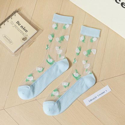 Anna-Kaci Women's Floral Embroidered Sheer Ankle Socks 6pk