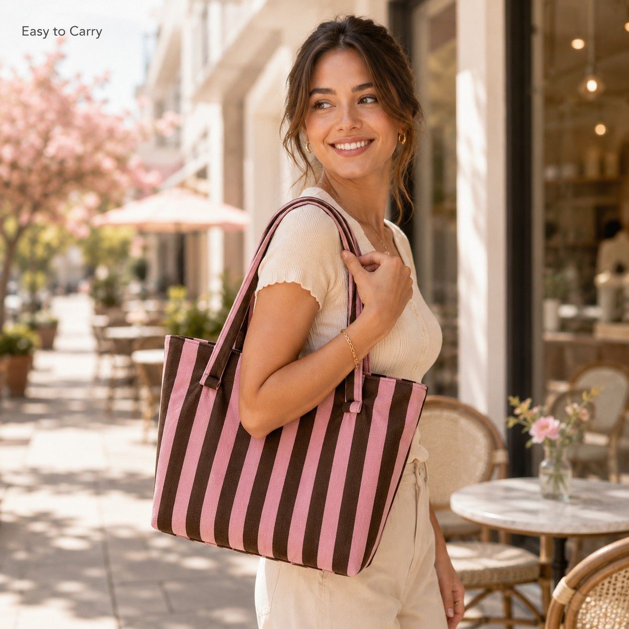 Striped Terry Cloth Tote Bag Roomy Beach and Travel Shoulder Carryall