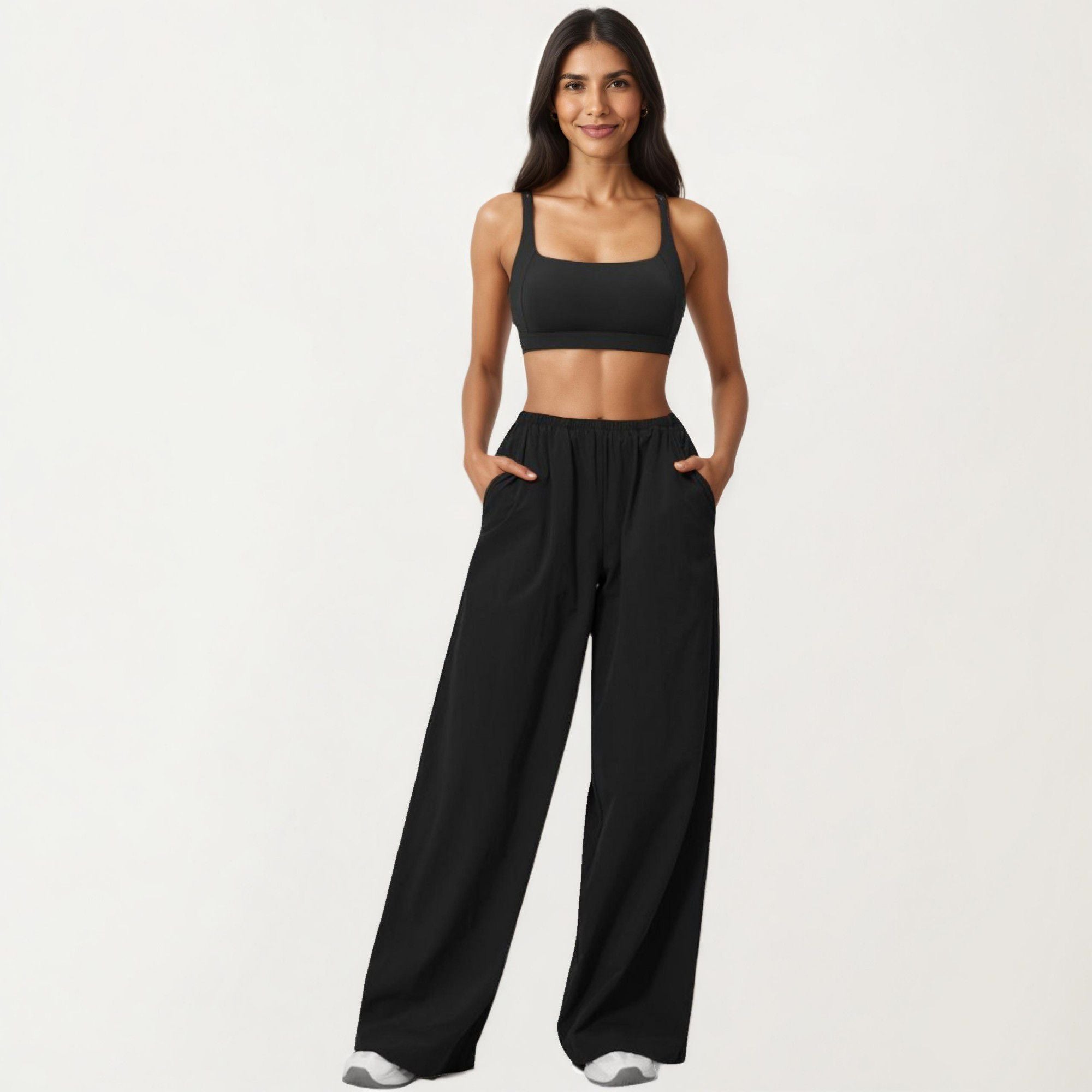 Anna-Kaci Active Women's Wide Leg Lounge Pants with Elastic Waistband and Relaxed Draped Fit