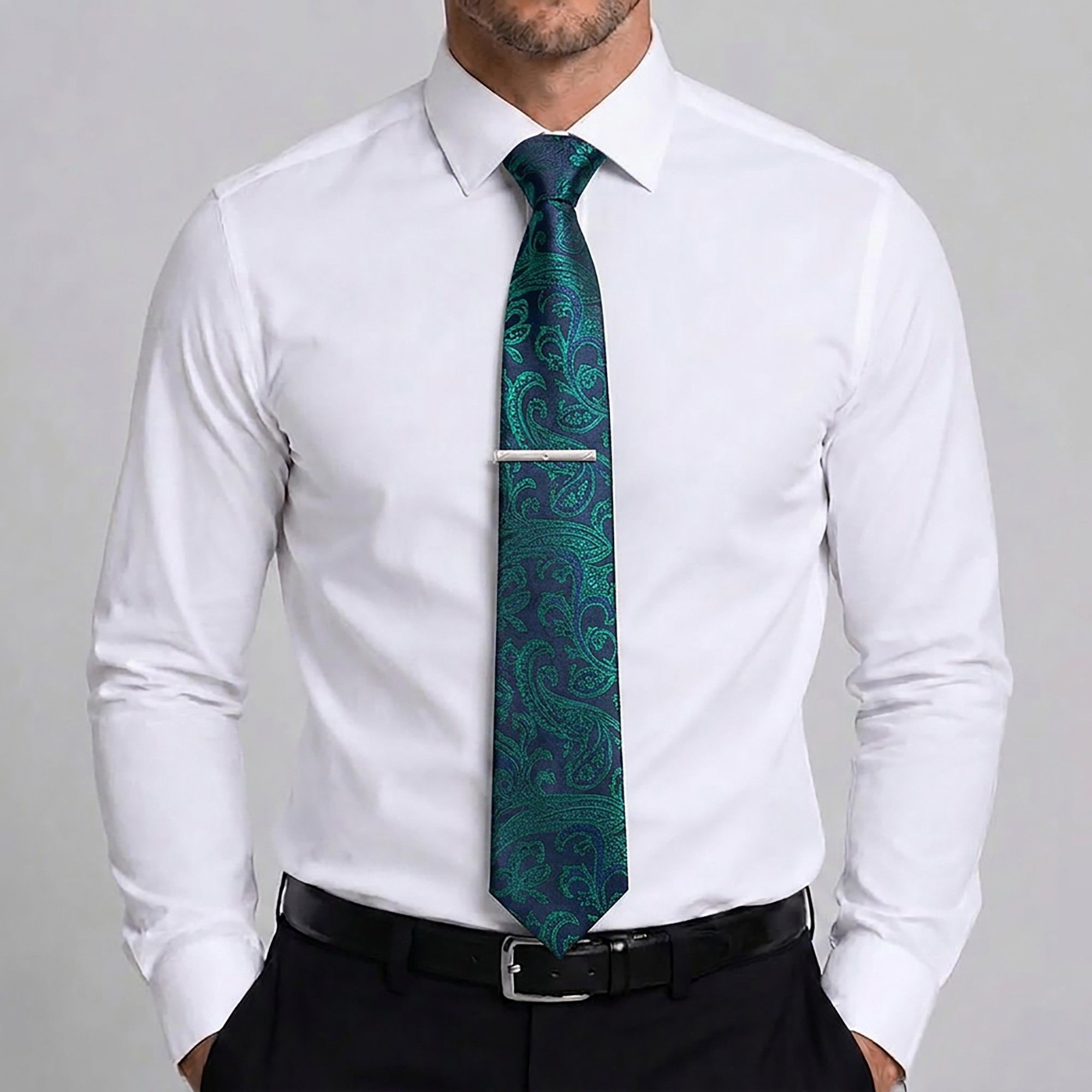 Men's Floral Print Tie Gift Set with Matching Pocket Square Cufflinks and Silver Tie Clip