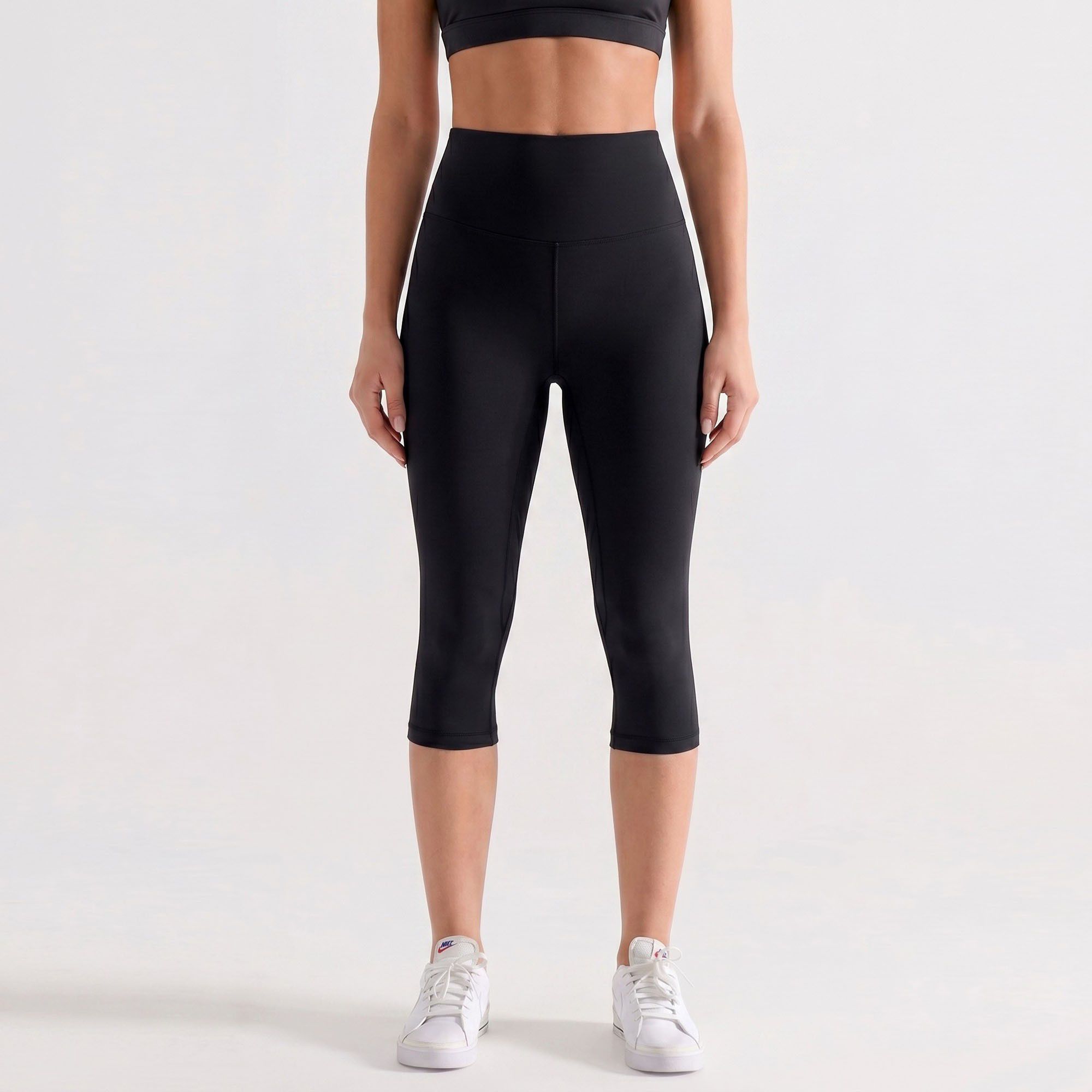High Waist Capri Leggings with Wide Waistband Smooth Stretch Pull On Workout Yoga Pants