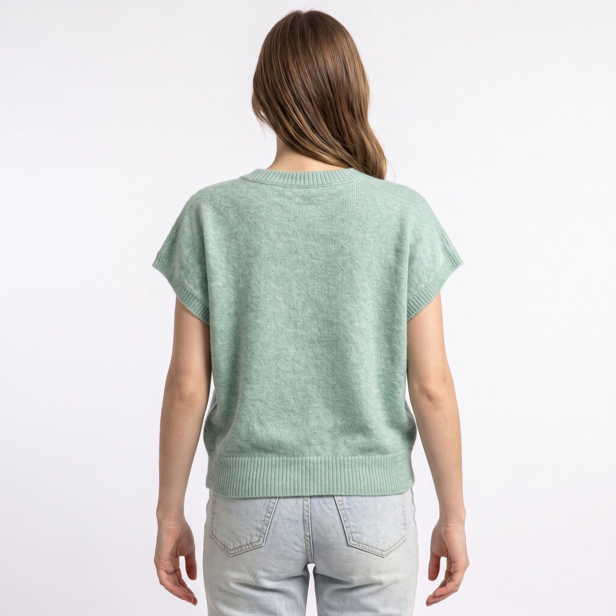 Floral Applique Short Sleeve Knit Sweater