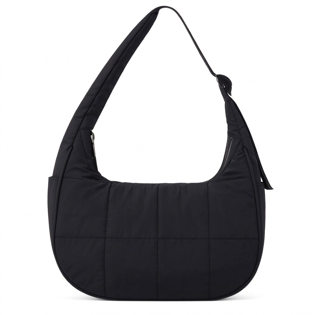 Quilted Hobo Shoulder Bag with Adjustable Strap and Side Pockets 10x4x6.5in