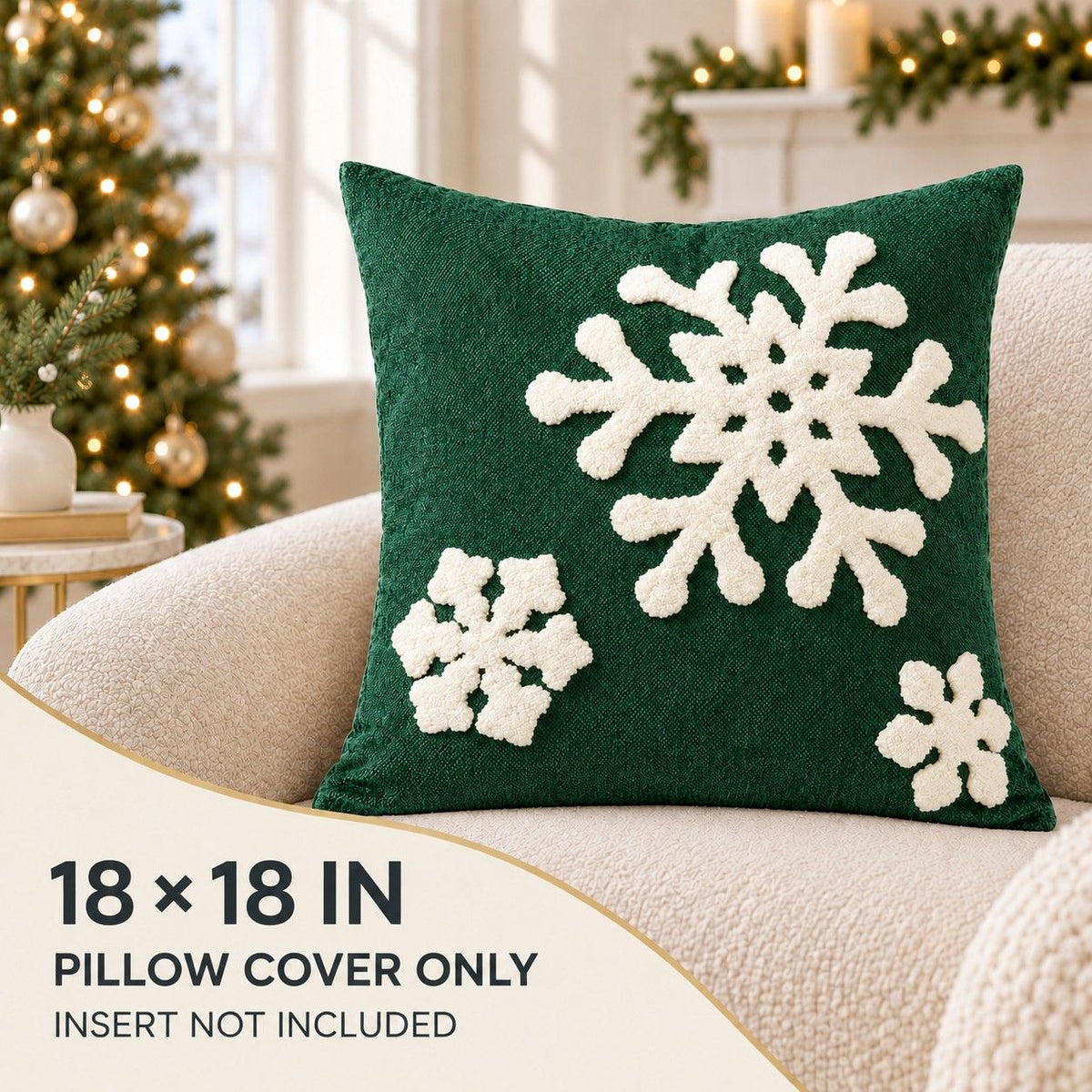 Christmas Tufted Snowflake Throw Pillow Cover 18 x 18 Inch Holiday Decor