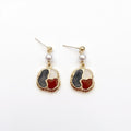 Abstract Enamel Drop Earrings with Textured Metal Frame and Pearl Accent for a Modern Artistic Feminine Statement Accessory