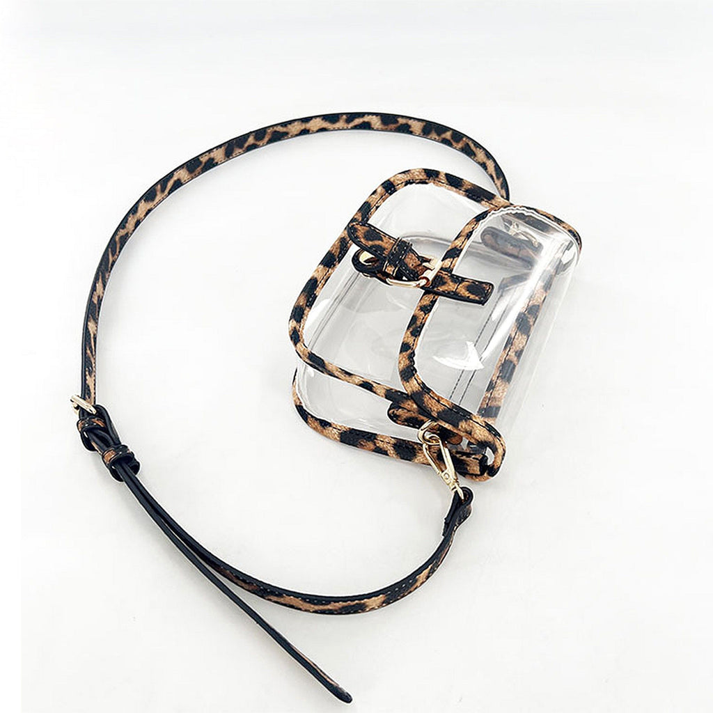 Clear Crossbody Handbag with Adjustable Strap and Buckle Flap Closure