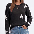Star Print Crew Neck Long Sleeve Knit Pullover Sweater