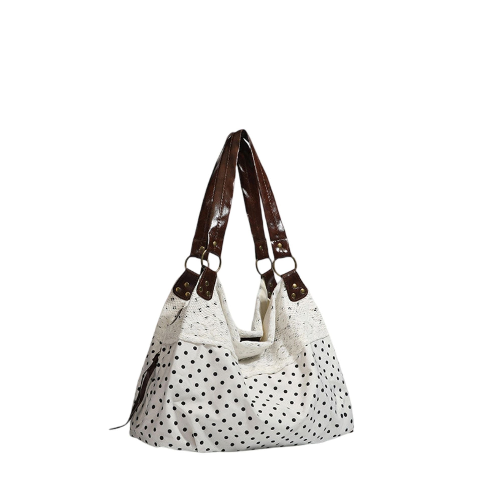 Polka Dot Lace Accent Shoulder Bag for Women