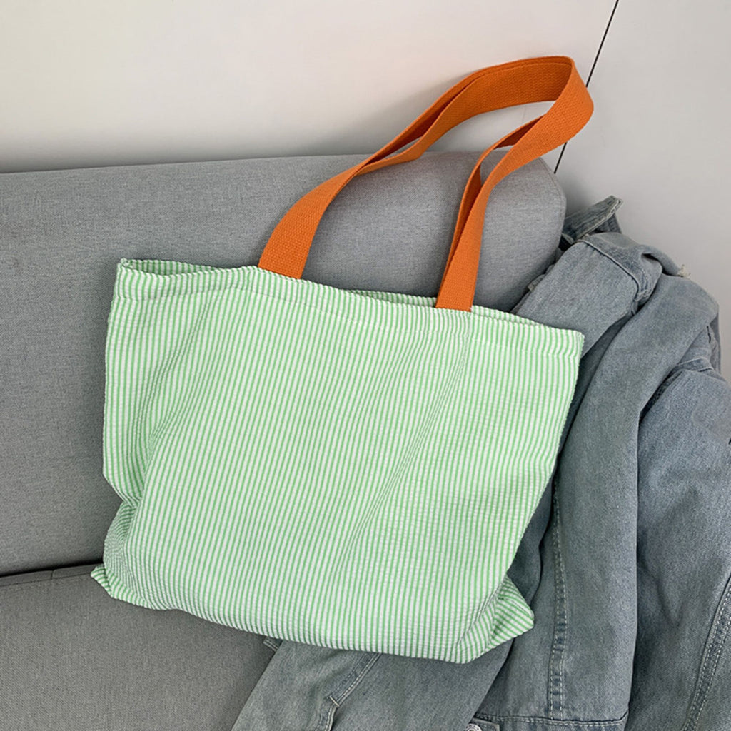 Striped Canvas Tote Bag Colorblock Large Capacity Shoulder Bag