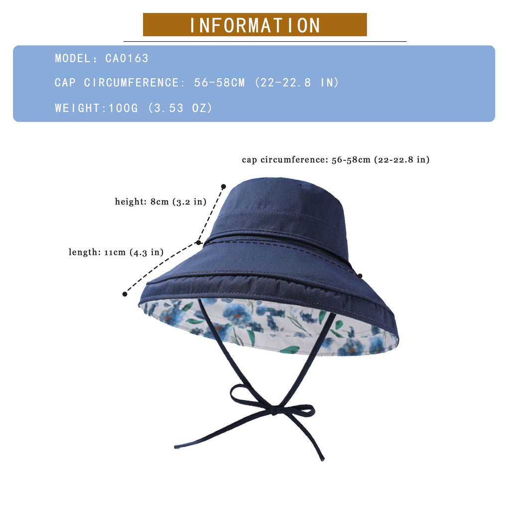 Anna-Kaci Women's Reversible Floral & Solid Bucket Sun Hat with Chin Strap