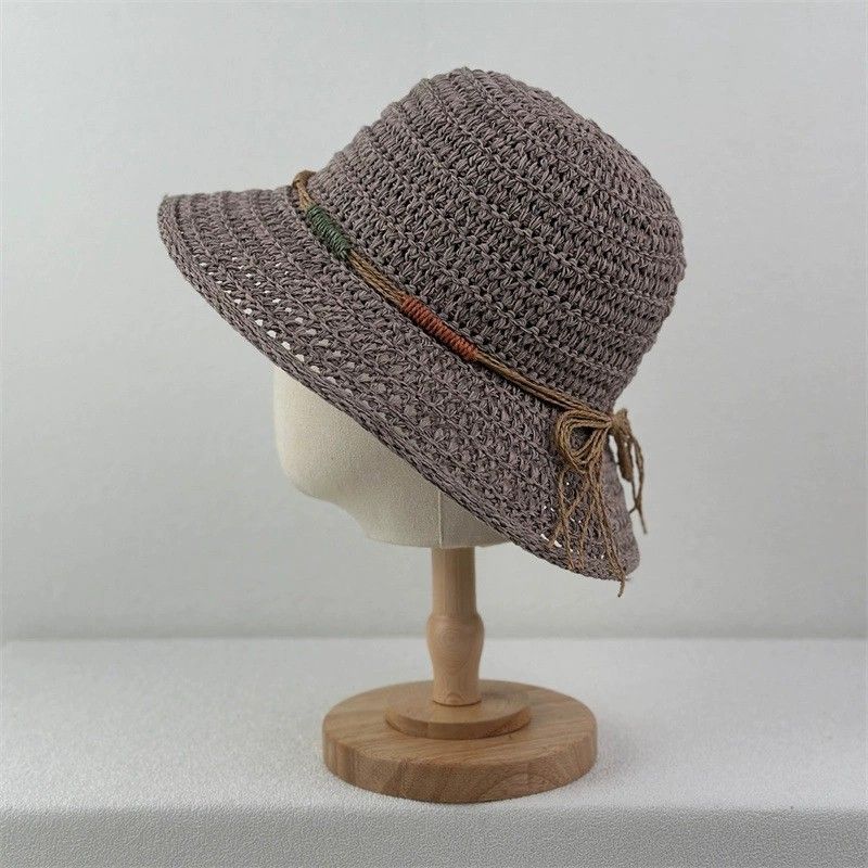 Anna-Kaci Women Crochet Bucket Hat Lightweight Breathable Straw Sun Hat with Woven Band