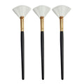 3-Piece Fan Makeup Brush Set with Soft Bristles Gold Tone Ferrules and Black Handles