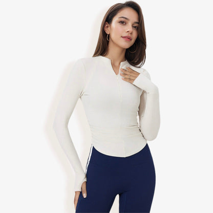 Long Sleeve Athletic Zip-Up Top with Thumb Holes