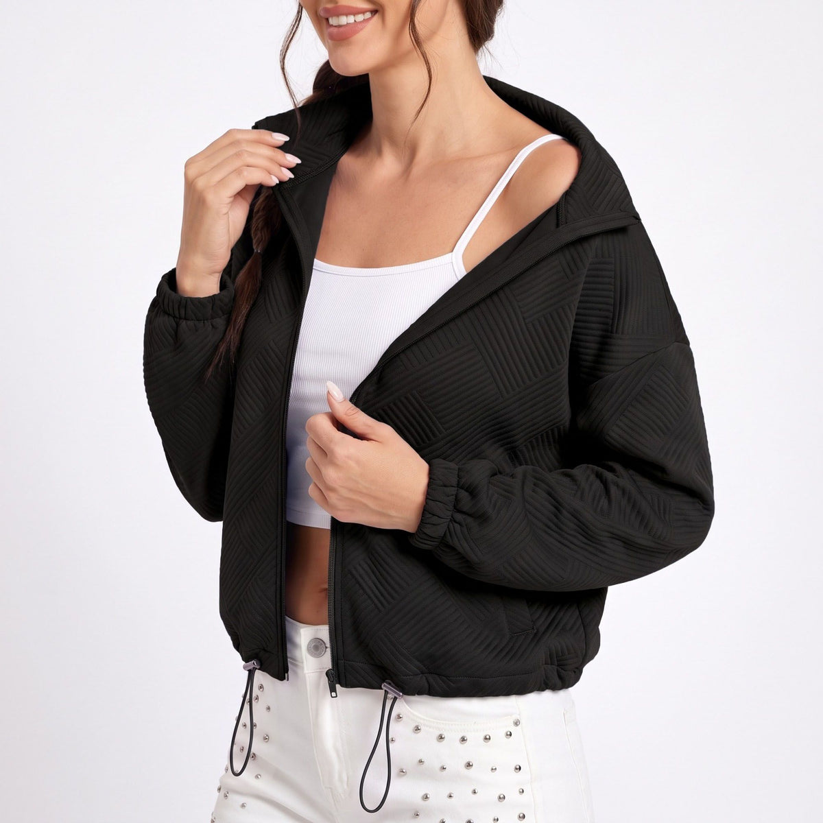 Quilted Full Zip Jacket with Collared Neckline