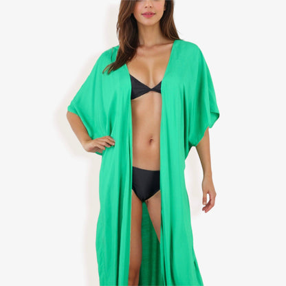 Flowy Kimono Cover-Up with Waist Tie and Open Front