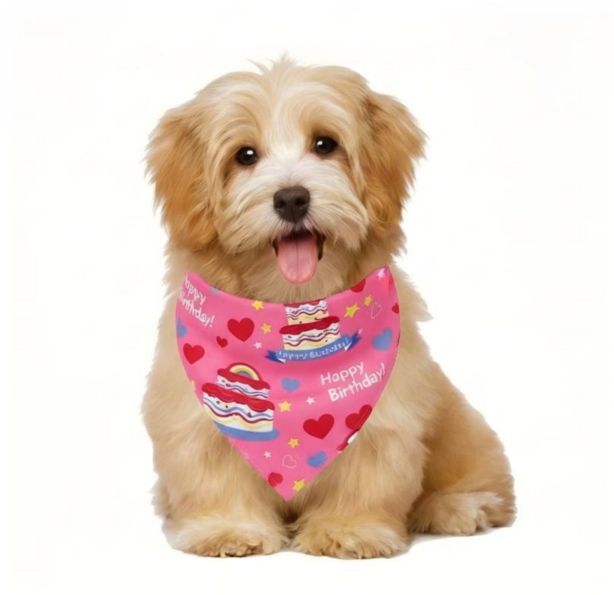 Pet Bandana Collar Soft Adjustable Birthday Print Scarf with Heart Pattern Tie Closure Neckwear