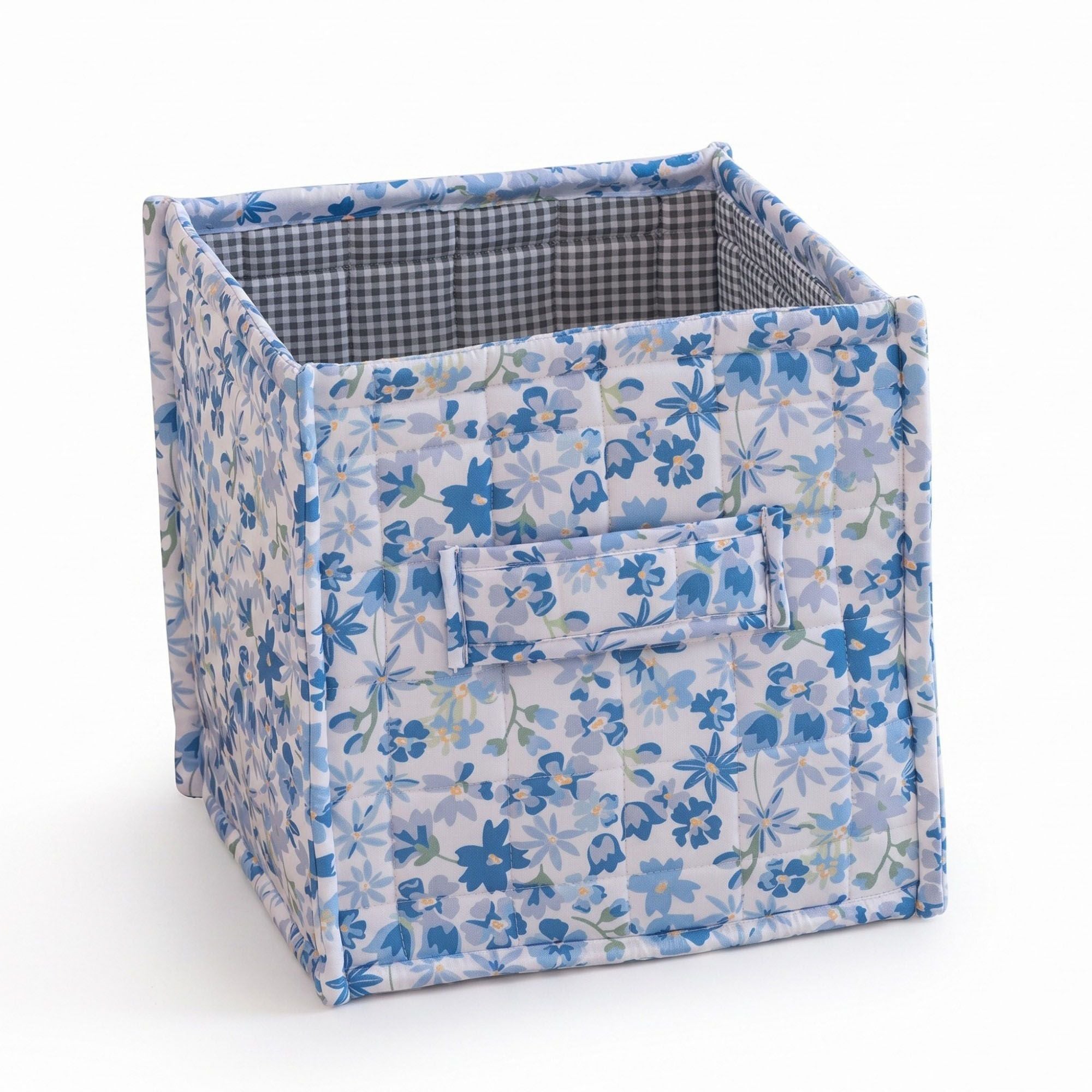 Floral Quilted Fabric Storage Cube Bin with Carry Handles