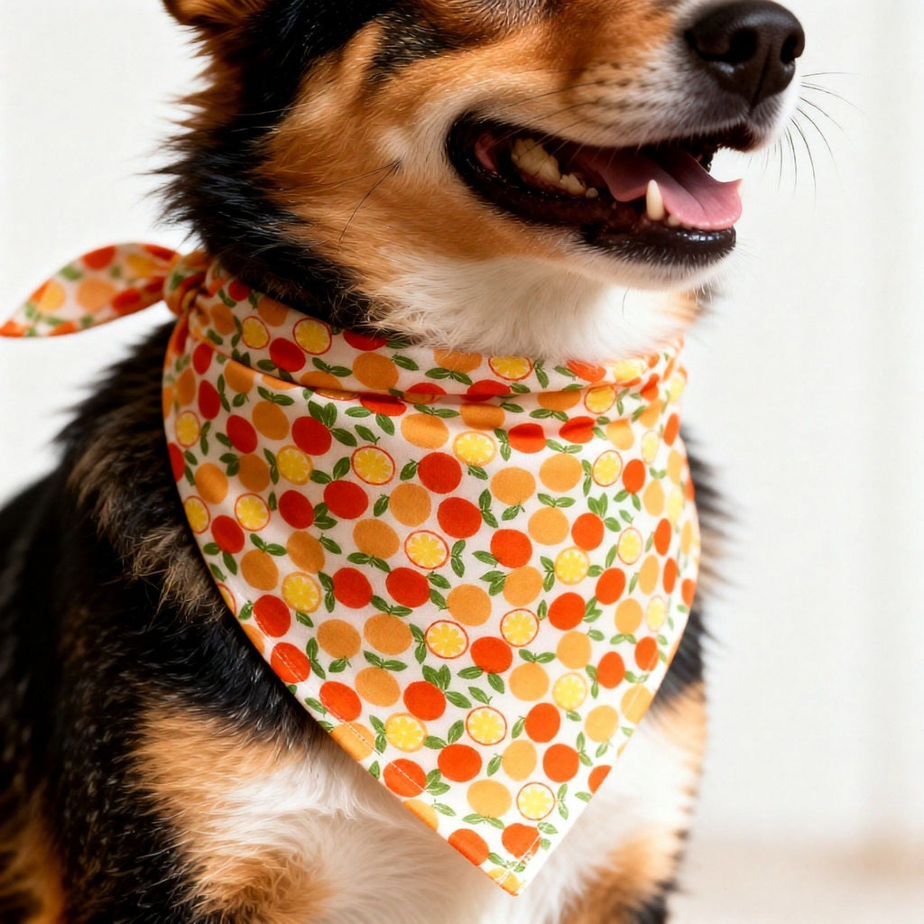 Fruit Print Pet Bandana, Soft Cotton Citrus Pattern Scarf Bib for Small Medium Dogs Cats