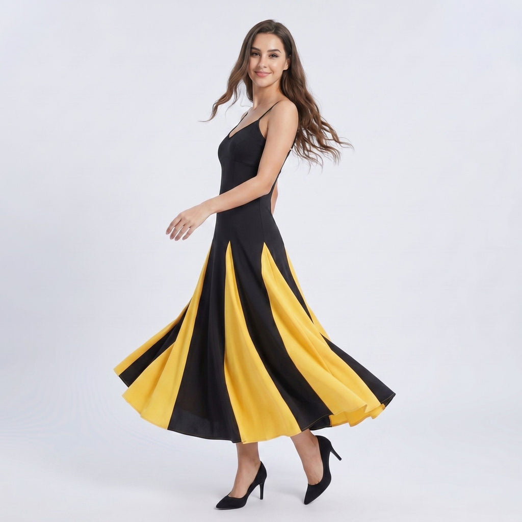 Anna-Kaci Women's Spaghetti Strap Colorblock Fit and Flare Midi Dress