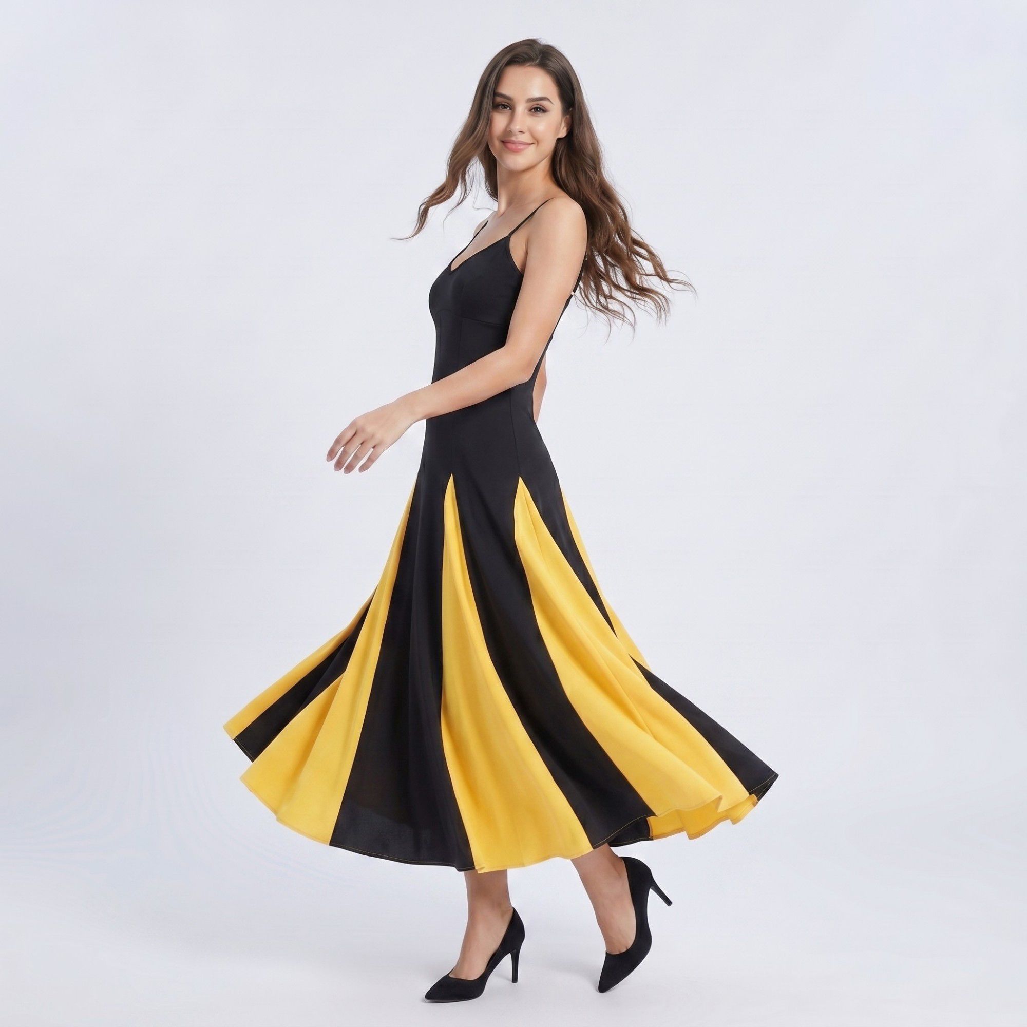 Anna-Kaci Women's Spaghetti Strap Colorblock Fit and Flare Midi Dress