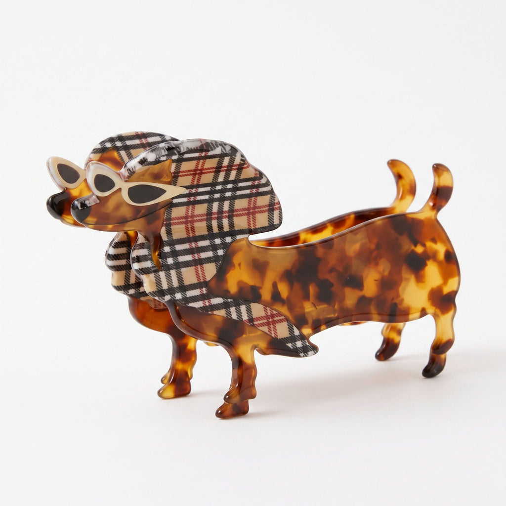 3pc Dachshund Dog Hair Claw Clip Set Tortoiseshell Pattern Hair Accessories