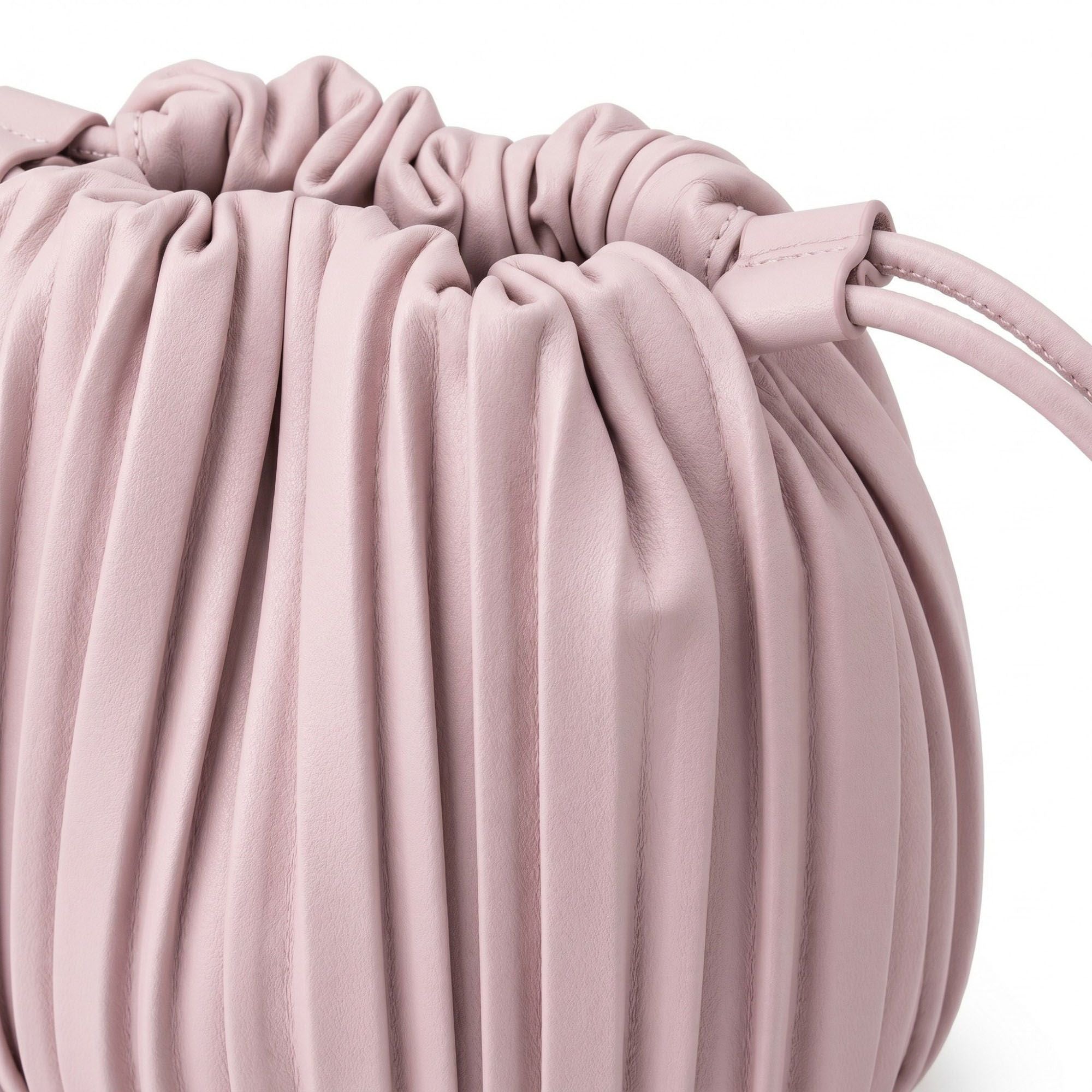 Pleated Crossbody Bucket Bag with Long Shoulder Strap and Gathered Top 7.5x8.5x3.5in