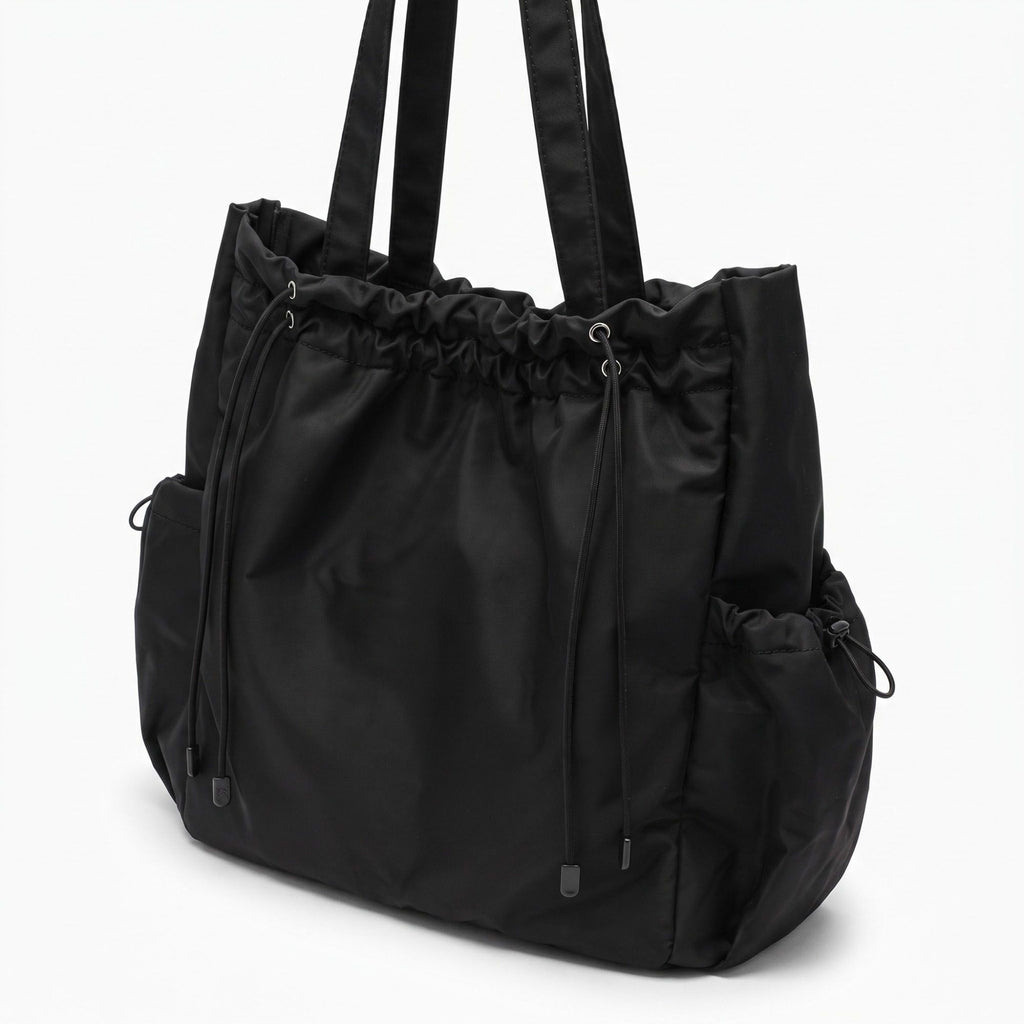 Drawstring Tote Bag with Long Shoulder Straps and Adjustable Side Pockets 12.5x13x5.5in