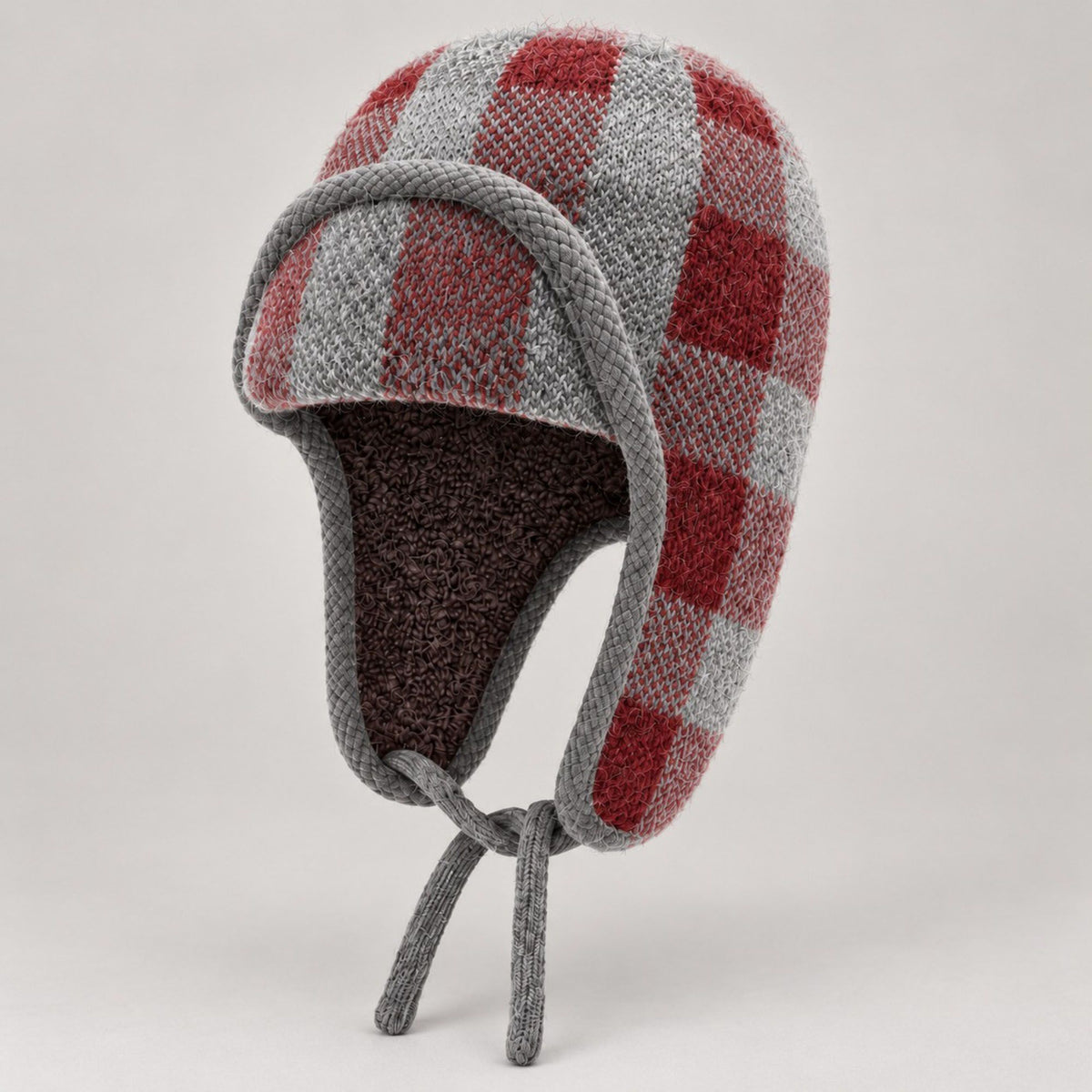 Plaid Ear Flap Knit Beanie Winter Thermal Trapper Hat