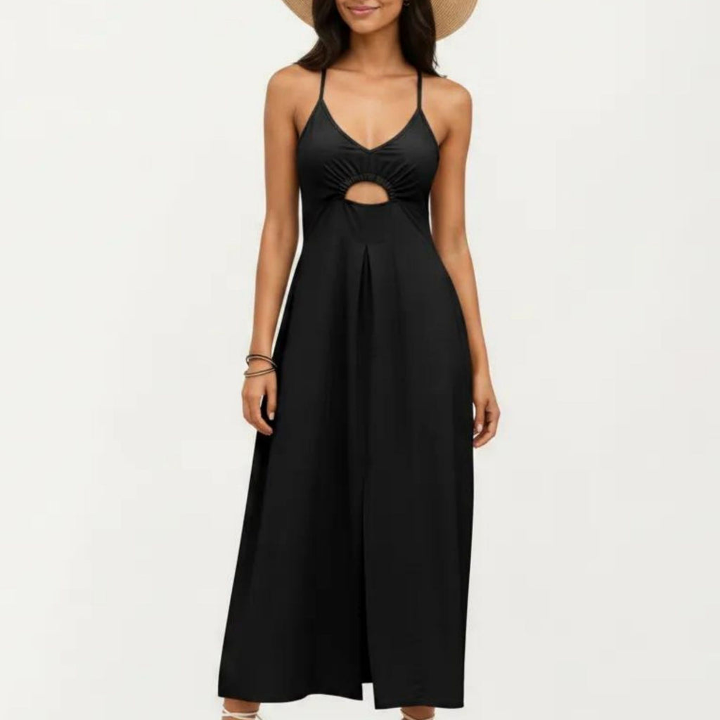 Anna-Kaci Women's Sleeveless Maxi Dress with Cutout Front and Smocked Back
